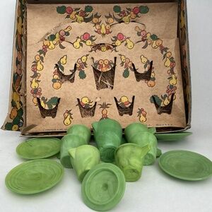 VINTAGE 12 PC CHIQUITA TOY DISHES TEA SET JADEITE GLASS J PRESSMAN ORIGINAL BOX